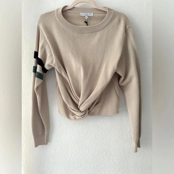 Beige Knotted Sweater with Striped Sleeve - Picture 2 of 11